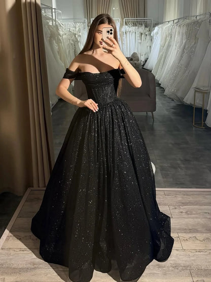 Luxury Pink Sequin Off Shoulder Evening Dress Ball Gown LA73456