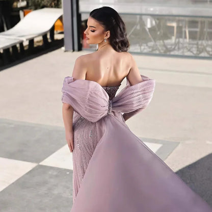 Luxury Designer Pink Mermaid Evening Dress with Big Bow LA73061