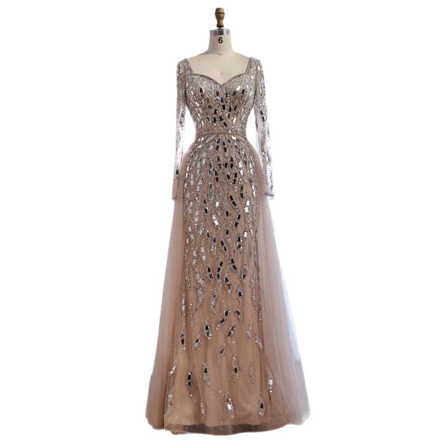 Luxury Arabic Nude Long Sleeve Mermaid Evening Dress LA73113A