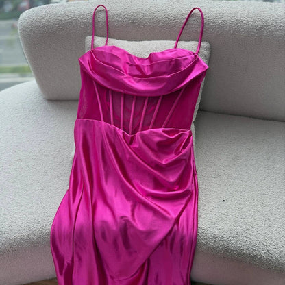 Pink Mermaid Sweetheart Ruched Silk Satin Evening Dress LA73153
