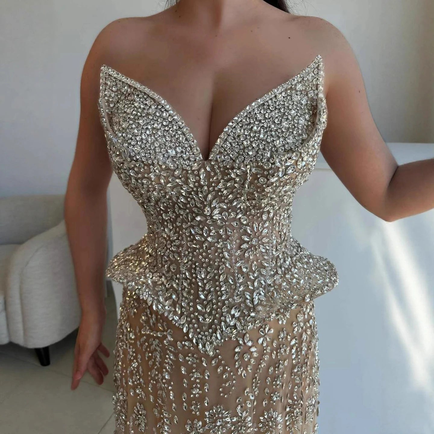 Luxury Kosovo Crystal A-Line Two Piece Evening Dress LA73209