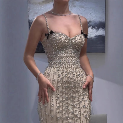 Luxury Nude Luxury Crystal Beaded Evening Dress LA73352