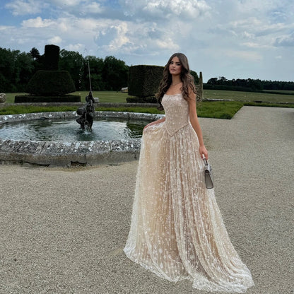 Luxury Sage Green Beaded A-Line Spaghetti Strap Evening Dress LA72805