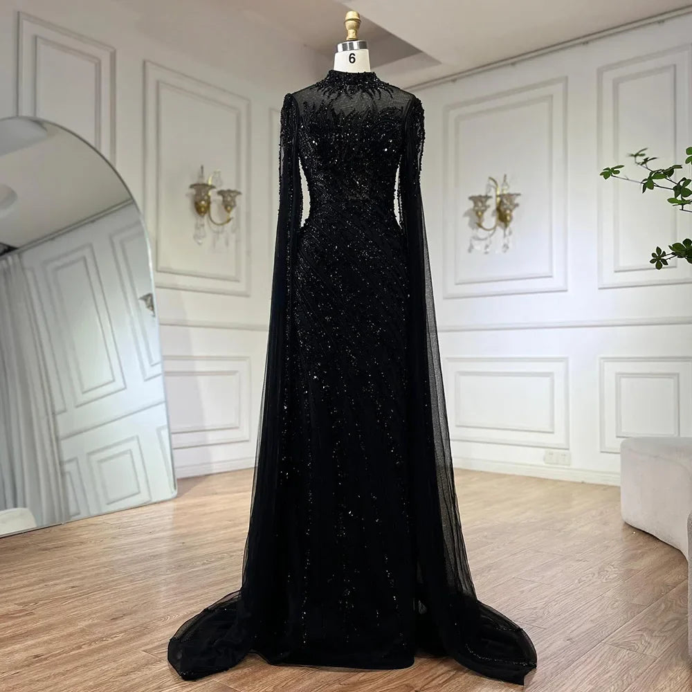 Luxury Nude Mermaid Evening Dress with Cape Sleeves LA71885A