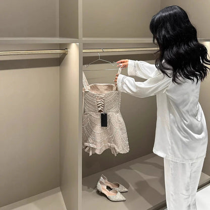 Luxury Nude Pearl Beaded A-Line Mini Evening Dress LA73211