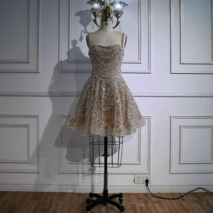 Luxury Nude Crystal Beaded A-Line Short Cocktail Party Dress LA72983