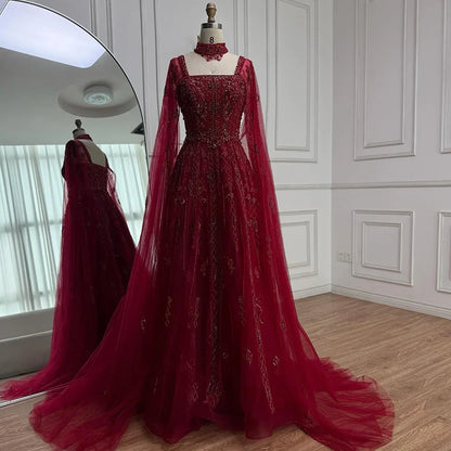 Luxury Designer Nude A-Line Crystal Beaded Arabic Evening Dress LA72764