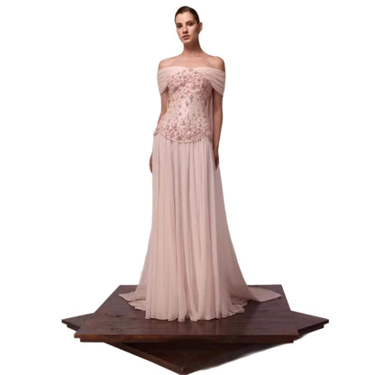 Luxury Pink A-Line Beaded Evening Dress LA73438