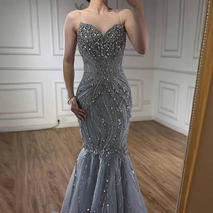 Luxury Pink Beaded Strapless Mermaid Evening Dress LA73124