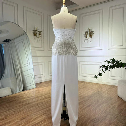 Luxury Dubai   Saudi Nude Pink Arabic Mermaid Evening Dresses Gowns Beaded Tassel for Occasion LA72804