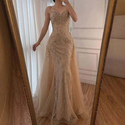 Luxury Nude Beaded Evening Dress with Overskirt 2025 LA73121