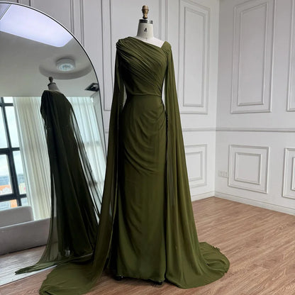Luxury Olive Green Beaded Stretch Mermaid Evening Dress LA73092