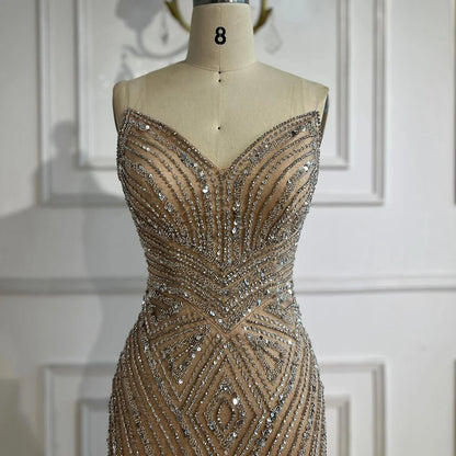 Luxury Nude V Neck Beaded Mermaid Evening Dress Sleeveless LA72981