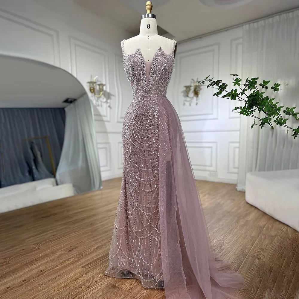 Nude Mermaid Spaghetti Straps Beaded Evening Gown 2025 LA72189