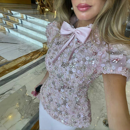 Luxury Pink Sequin Beaded Two-Piece Evening Dress LA73205