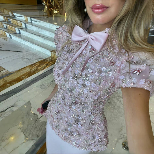 Luxury Pink Sequin Beaded Two-Piece Evening Dress LA73205