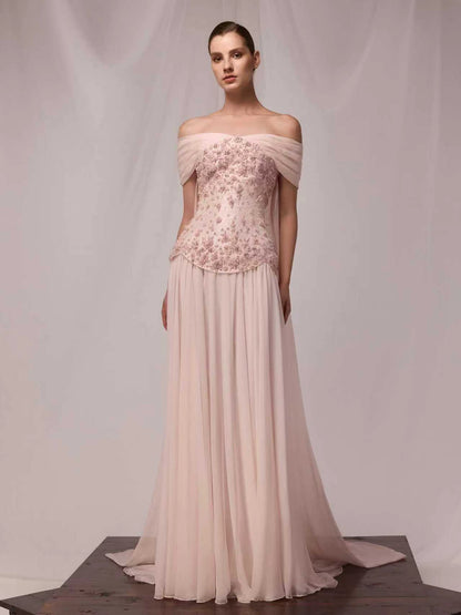 Luxury Pink A-Line Beaded Evening Dress LA73438