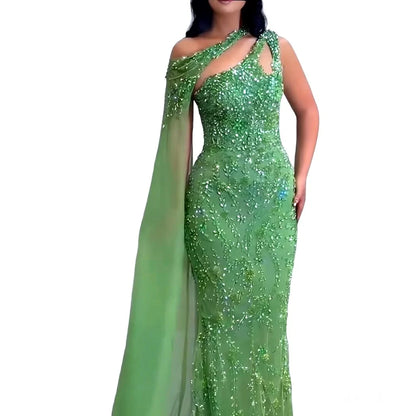 Luxury Green Beaded A-Line Evening Dress LA73424