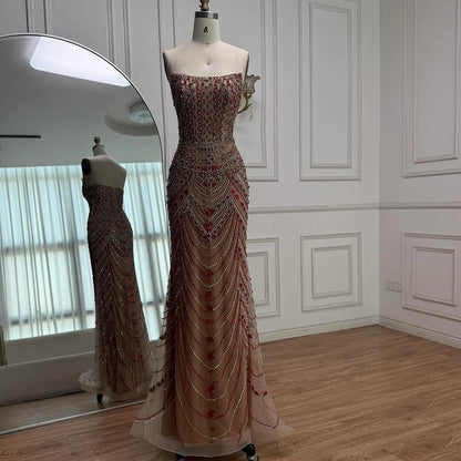 Luxury Green Beaded Saudi Arabic Evening Gown for Formal Occasion LA72842