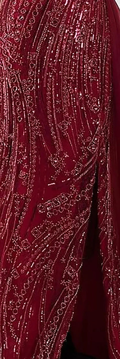 Orange Beaded Evening Dress with Slit Spaghetti Straps LA72542