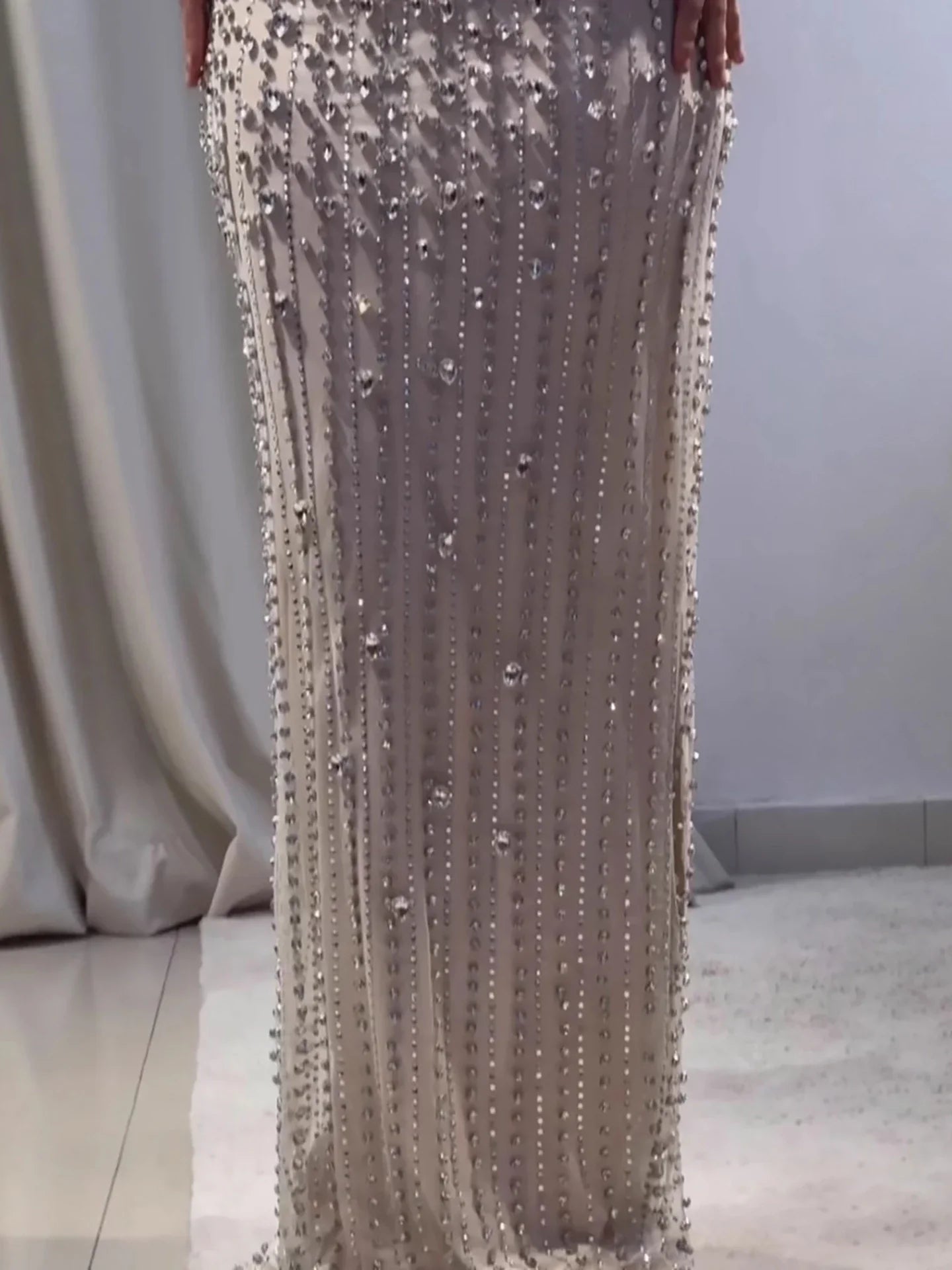 Luxury Nude Luxury Crystal Beaded Evening Dress LA73352