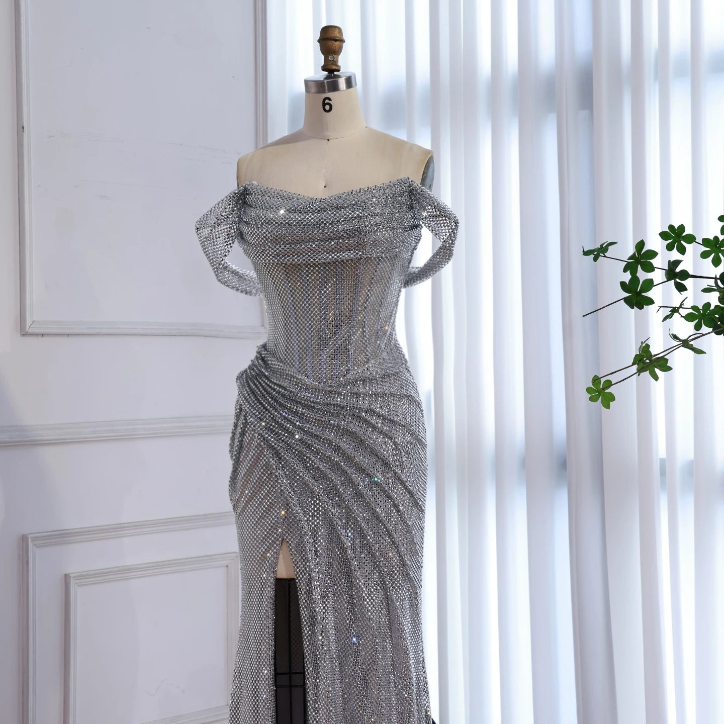 Luxury Silver Diamond Corset Off Shoulder Mermaid Evening Dress LA73410