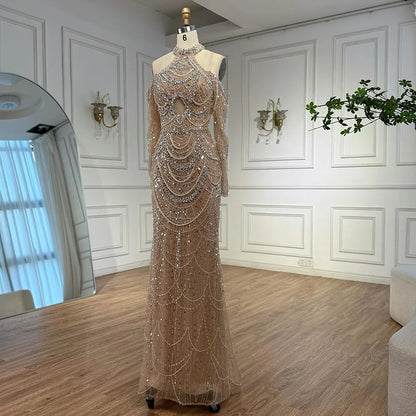 Nude Cutout Luxury Evening Dress Dubai Style for Women LA72607