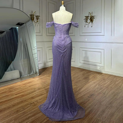 Dubai Elegant Purple Evening Dress with Sleeveless Tulle LA72790