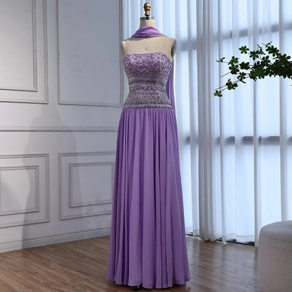 Lilac   Beaded A Line Arabic Evening Dress LA73044