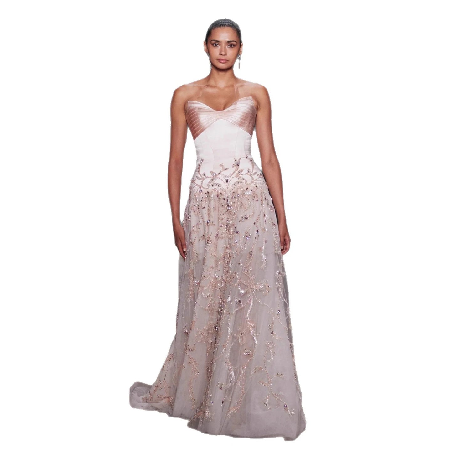 Luxury Nude Pink Sweetheart Beaded A-Line Evening Dress LA73396