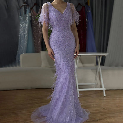 Dubai Feathers Brown Mermaid Evening Dresses  LA71323