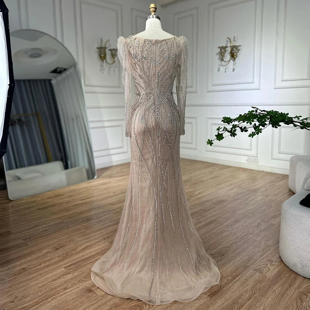 Luxury Nude Beaded Mermaid Evening Gown LA72827 for Formal Occasion