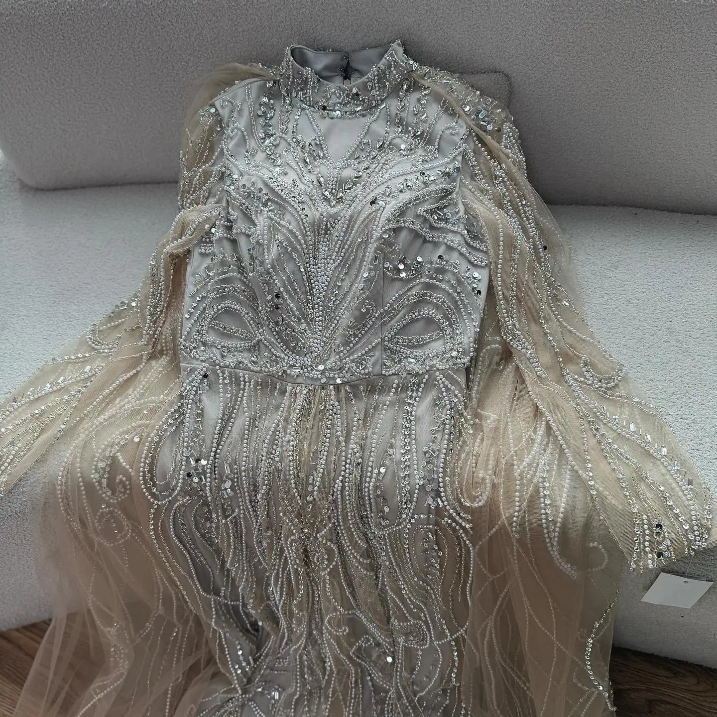 Luxury Sliver Hijab Modest Muslim Beaded Evening Dress LA73215