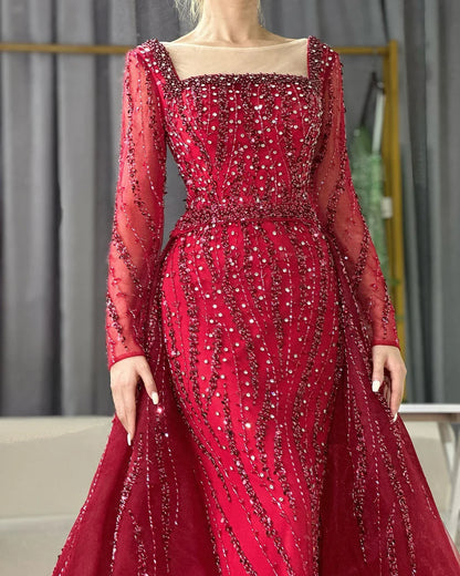 Modest Green Mermaid Evening Dress with Overskirt LA72710