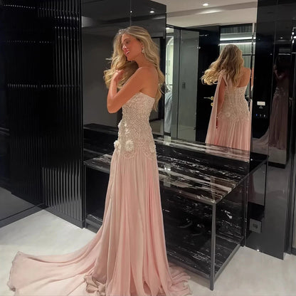 Luxury Pink Arabic Floral Evening Dress With Cape LA73451