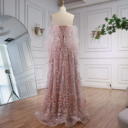 Elegant Pink 3D Flowers Evening Dress with Gloves LA72912