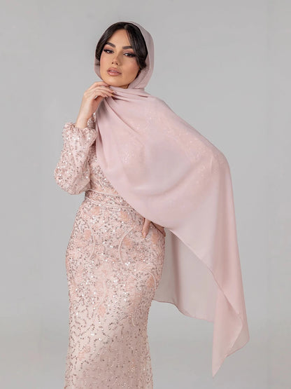 Luxury Pink Pearls Beaded Muslim Mermaid Evening Dress LA73417
