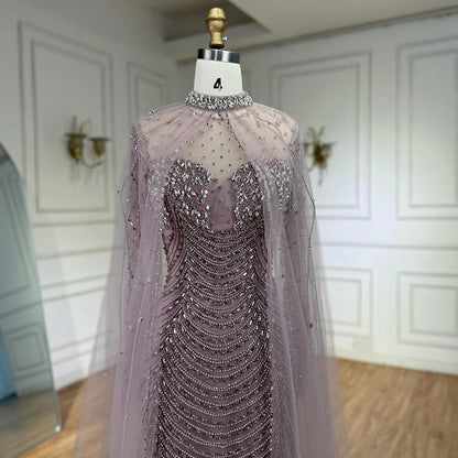 Luxury Pink Beaded Cape Sleeve Arabic Evening Dress LA73134