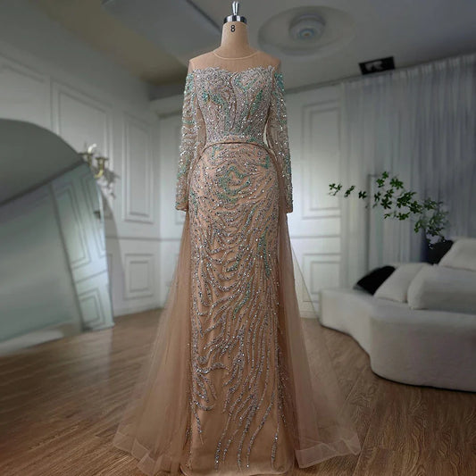 Serene Hill Muslim Nude Mermaid With Overskirt Beaded Split Long Evening Dresses Gowns For Woman Wedding Party 2025 LA71995