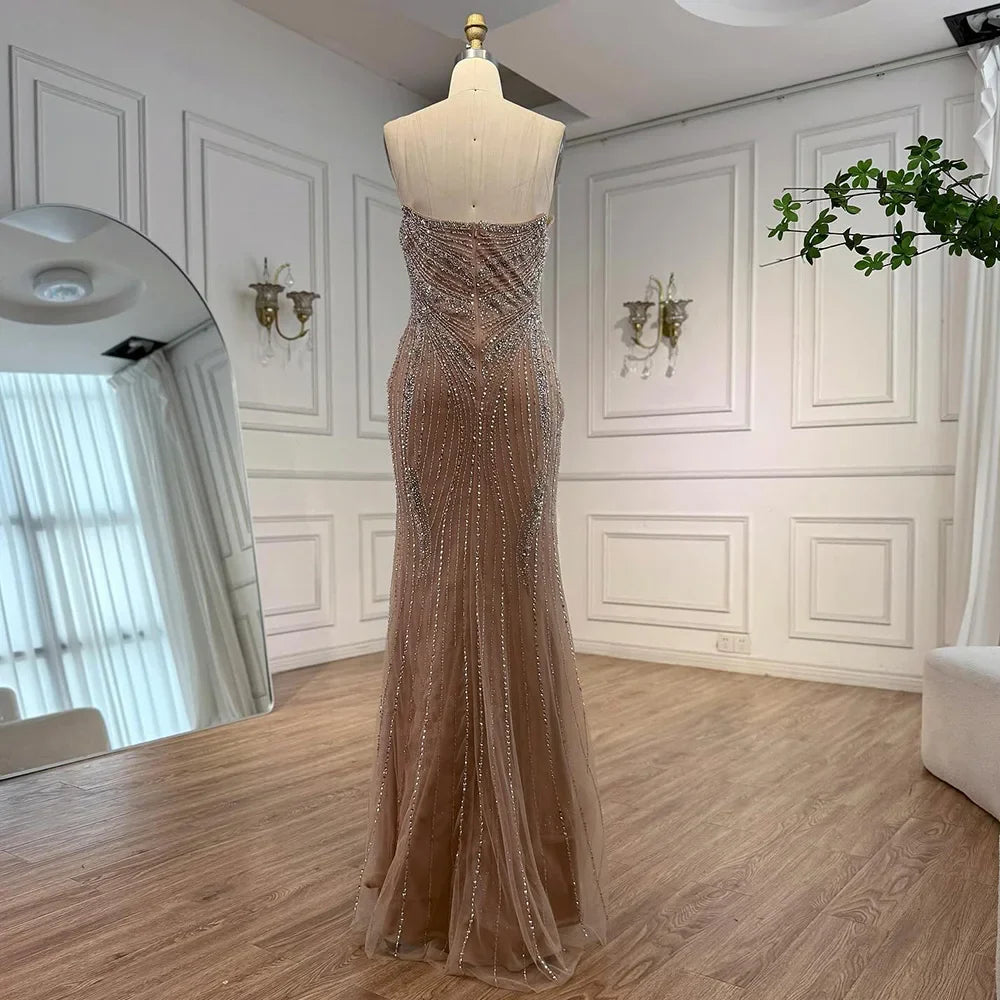 Luxury Red Strapless Mermaid Evening Dress with Cape LA72896
