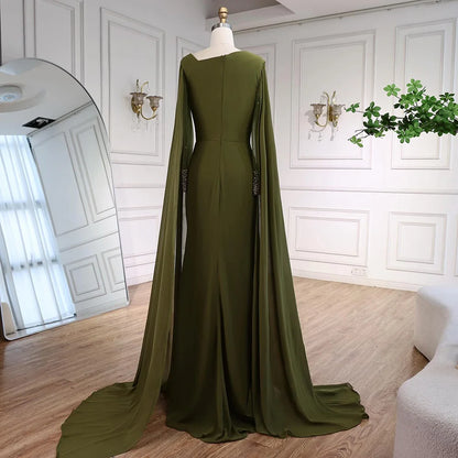 Luxury Olive Green Beaded Stretch Mermaid Evening Dress LA73092