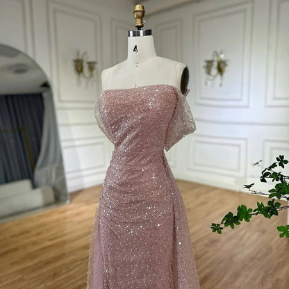 Luxury Dubai Customize  Pink Elegant Saudi Mermaid Beaded Arabic Evening Dresses Gown For Formal Occasion LA72204A