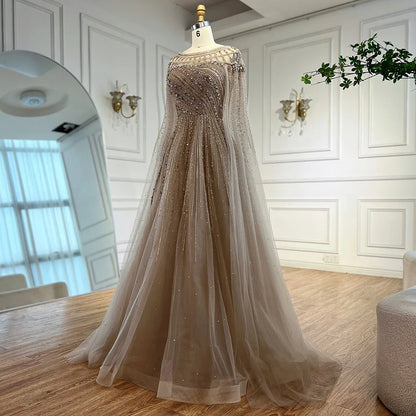Luxury Caramel Beaded Evening Dress with Cape LA72994