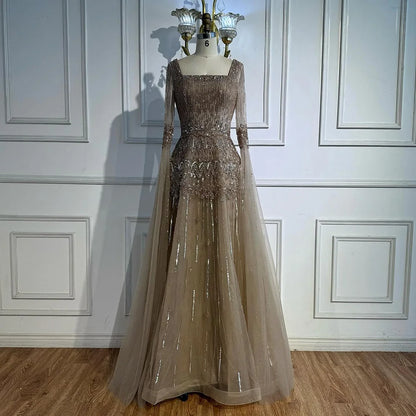 Luxury Green A-LineBeaded  Evening Dress with Cape Sleeves LA73089