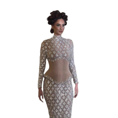 Luxury Nude Beaded Two Pieces Corset Evening Dress LA73335