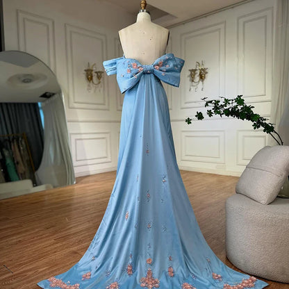 Luxury Dubai   Arabic Blue Beaded A-Line Saudi Evening Gown for Formal Occasion LA72792