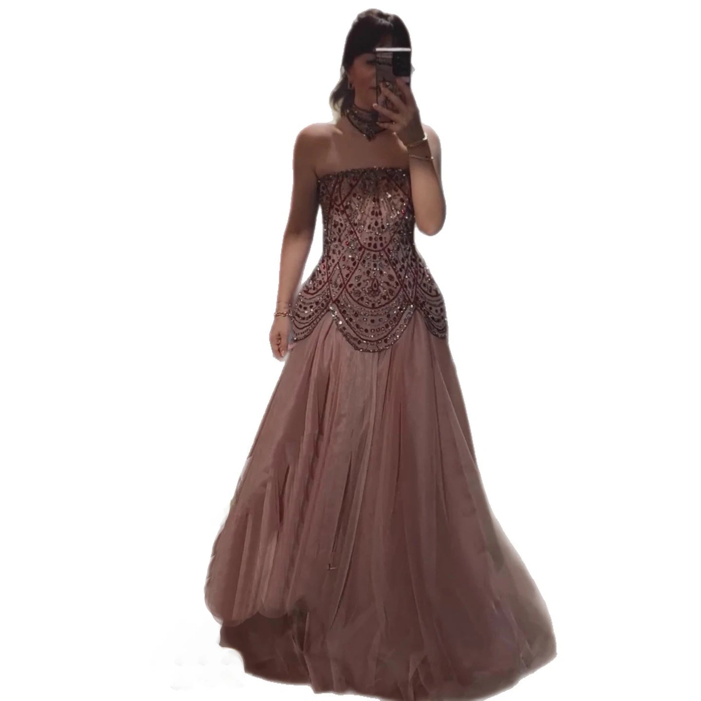 Luxury Wine Red Arabic Beaded A-Line Evening Dress LA73377