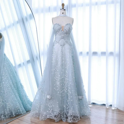 Luxury Dubai Arabic Light Blue Dreamy A-Line Evening Dress LA73099
