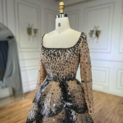 Luxury Black Nude Sequin Evening Dress with Long Sleeves LA72505B