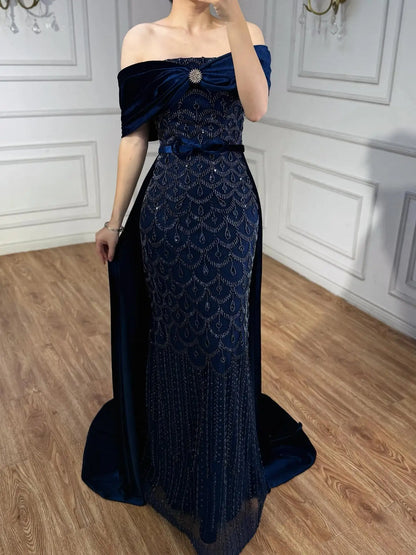 Luxury Arabic Navy Blue Evening Dress LA73416